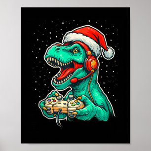 Dinosaur T Rex Videospiel Weihnachtsmannmütze Chri Poster