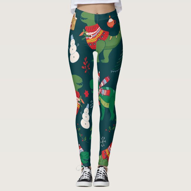 Dinosaur T-Rex: Weihnachten Neues Jahr. Leggings (Vorderseite)