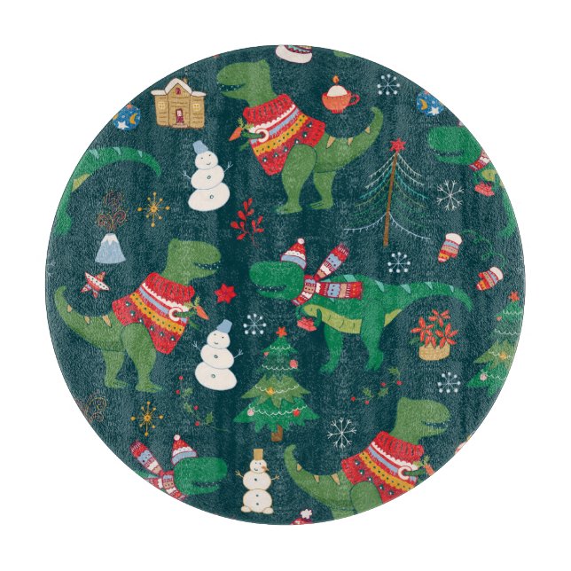 Dinosaur T-Rex: Weihnachten Neues Jahr. Schneidebrett (Vorderseite)