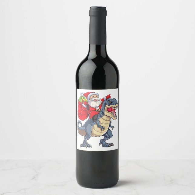 Dinosaur T rex Weihnachtsjungs Männer Mädchen Weih Weinetikett (Vorderseite)