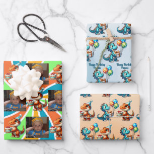 Dinosaur T-rex zum Thema Personalisierter Geburtst Geschenkpapier Set