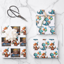 Dinosaur T-rex zum Thema Personalisierter Geburtst Geschenkpapier Set