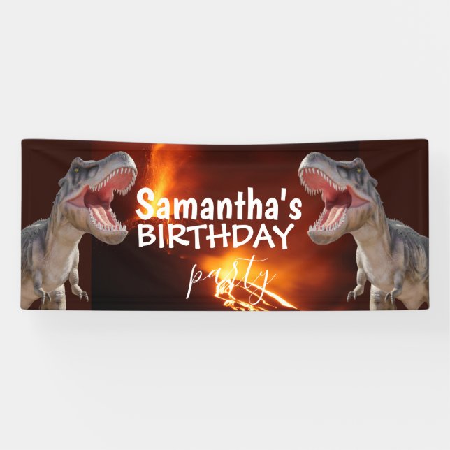 Dinosaur T Rexs Fille Bannière blanche (Horizontal)