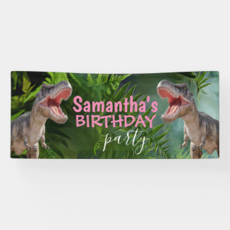 Dinosaur T Rexs Fille Bannière rose