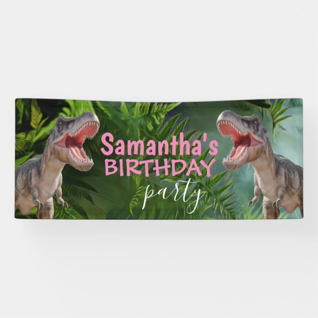 Dinosaur T Rexs Girl Pink Banner (Horizontal)