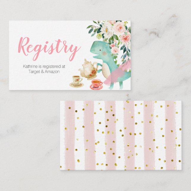 Dinosaur Tea Party Peach Floral Registry Begleitkarte (Vorne/Hinten)