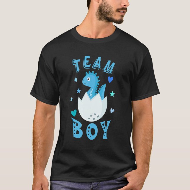 Dinosaur Team Boy Gender Reavel Baby Shower Matchi T-Shirt (Vorderseite)