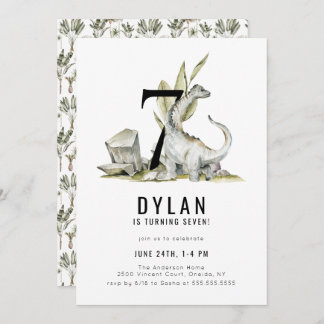 Dinosaur Thema 7. Geburtstagsparty Einladung