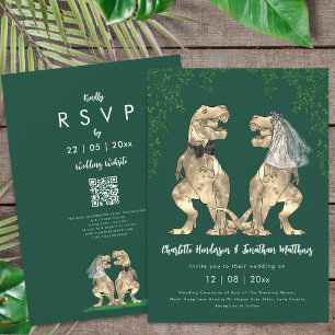 Dinosaur-Thema Grüne Hochzeit QR-Code Einladung