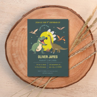 Dinosaur-Thema Junge 9. Geburtstag Einladung