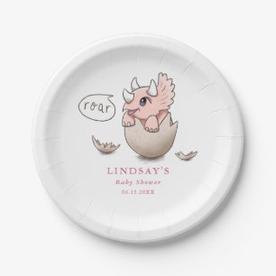 Dinosaur Thema Niedlich Pink Triceratops Babydusch Pappteller