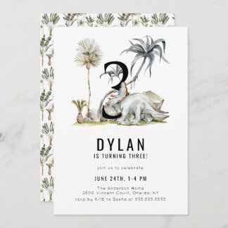 Dinosaur Theme 3. Geburtstags-Party Einladung