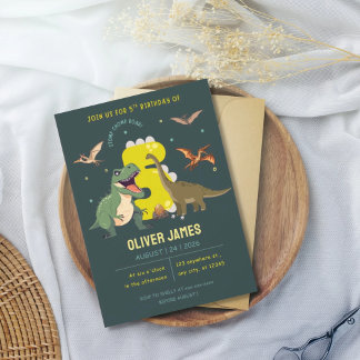 Dinosaur theme boy 5th birthday einladung