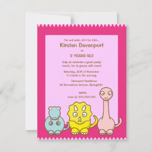 Dinosaur Thème Fille's Birthday Party Invitation