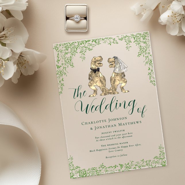Dinosaur Theme Wedding Acryleinladungen (Dinosaur theme wedding dark green elegant modern script eucalyptus foliage acrylic invitation )
