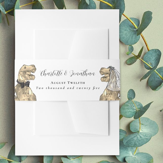 Dinosaur Theme Wedding Custom  Einladungsbanderole (Dinosaur wedding personalized invitation belly bands T-Rex bride & groom dino Jurassic wedding)
