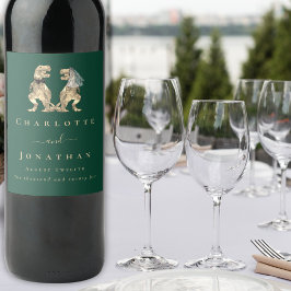 Dinosaur Theme Wedding Dark Green Weinetikett