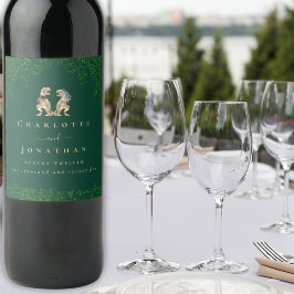 Dinosaur Theme Wedding Dark Green Weinetikett