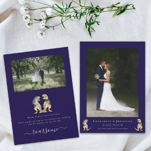 Dinosaur Theme Wedding Foto Navy Blue White Dankeskarte