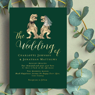 Dinosaur Theme Wedding Green und Gold Folieneinladung
