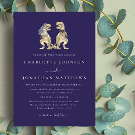 Dinosaur Theme Wedding Navy Blue Einladung