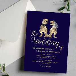 Dinosaur Theme Wedding Navy Blue Gold Folieneinladung