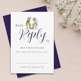 Dinosaur Theme Wedding Reply Navy Blue RSVP Karte