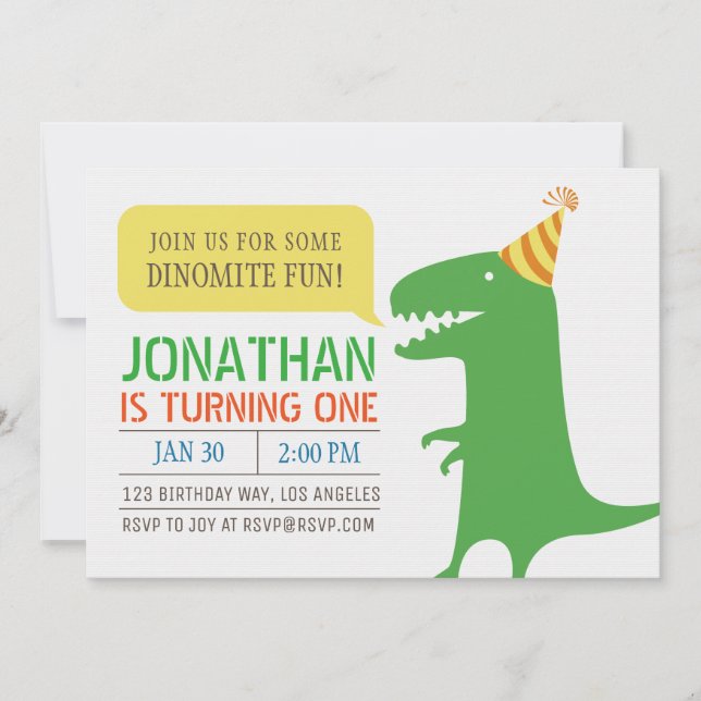 Dinosaur Themed Einladung zum ersten Geburtstag (Vorderseite)