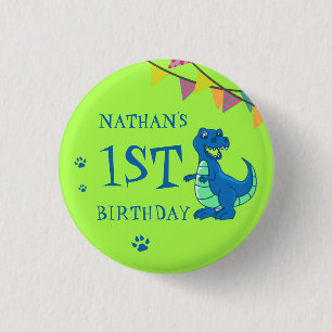 Dinosaur Themed Niedlich Blue Green Paw Birthday Button