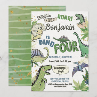 Dinosaur Themed Party 4. Geburtstag, Dino Vier Einladung