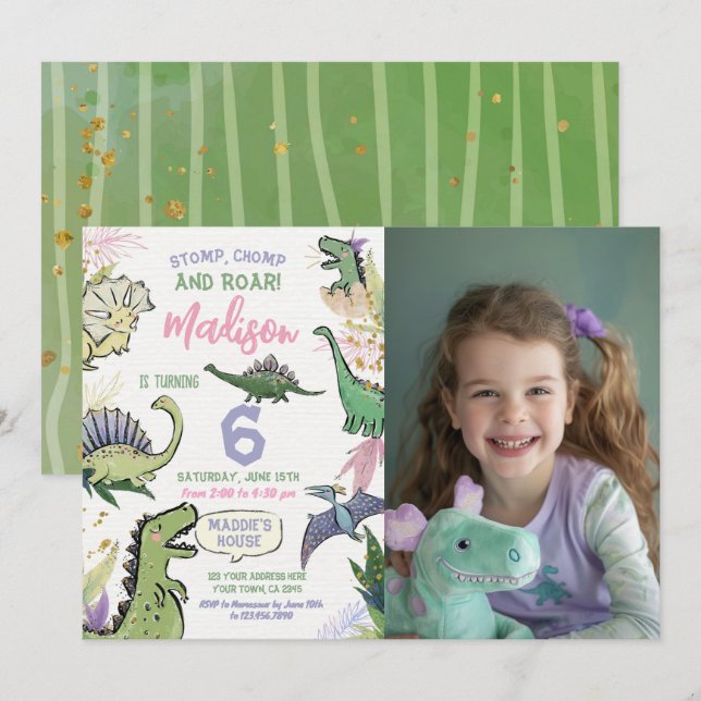 Dinosaur Themed Party Geburtstag Einladung (Vorne/Hinten)