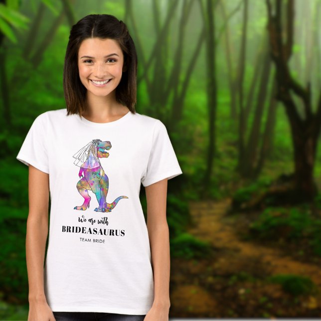 Dinosaur Themed Wedding T Rex Bride T-Shirt (Dinosaur wedding team bride tshirt with colorful T-Rex Brideasaurus )