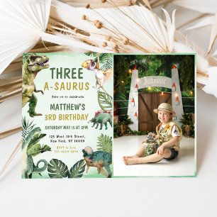 Dinosaur Three-A-Saurus 3. Geburtstag Party Foto Einladung
