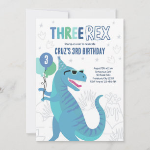 Dinosaur Three Rex 3. Geburtstags-Party T-Rex Einladung