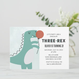 Dinosaur Three-Rex 3 Rex Birthday Einladung