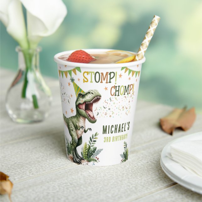 Dinosaur Three Rex 3rd Birthday Party  Pappbecher (In Situ)