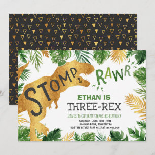 Dinosaur Three-Rex zum Geburtstag Einladung Boy Di