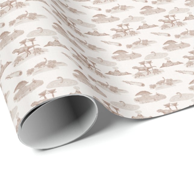 Dinosaur Toile (Braun) Geschenkpapier (Rolleneckpunkt)