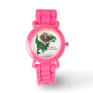 Dinosaur trägt Weihnachtsmann Weihnachten Armbanduhr