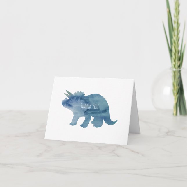 Dinosaur Triceratops Blaue Silhouette Dankeskarte (Vorderseite)