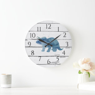 Dinosaur Triceratops Dekoration Rustikale Shiplap Große Wanduhr