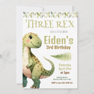 Dinosaur Trois Rex 3e Anniversaire Fête Invitation