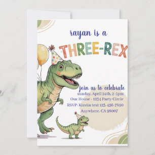 Dinosaur Trois Rex 3e Anniversaire Fête Invitation