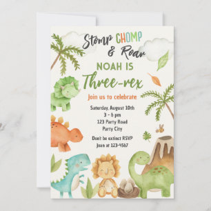 Dinosaur Trois Rex 3e Anniversaire Fête Invitation