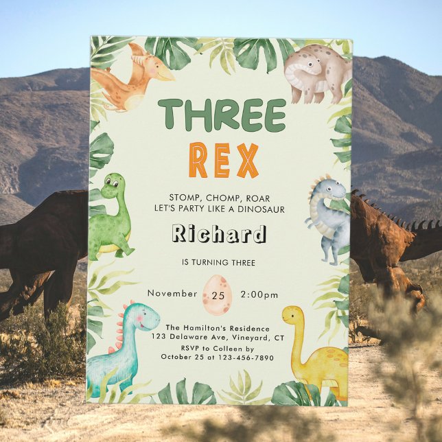 Dinosaur Trois Rex 3e Invitation d'anniversaire (Créateur téléchargé)