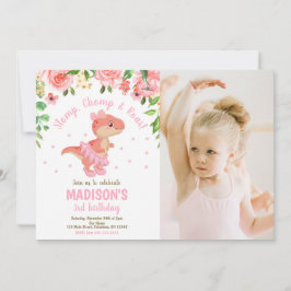 Dinosaur Tutu Ballerina Floral Photo Birthday  Einladung