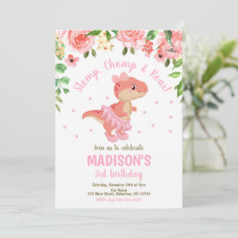Dinosaur Tutu Ballerina Pink Floral Birthday  Einladung