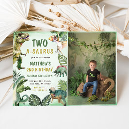 Dinosaur Two-A-Saurus 2. Geburtstag Party Foto Einladung