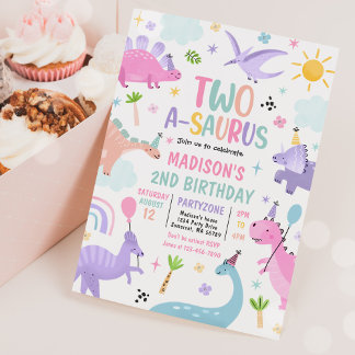 Dinosaur Two-A-Saurus 2. Geburtstags-Party Einladung