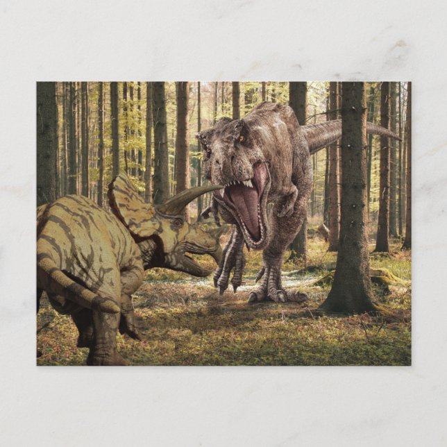 Dinosaur Tyrannosaurus Triceratops Postkarte (Vorderseite)